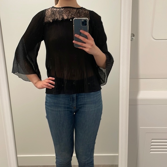 Zara - Black sheer lace blouse 3/4 wide sleeves, size XS - Picture 4 of 5